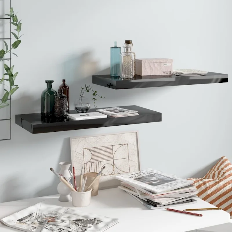 Floating Wall Shelves 2 pcs 23.6x9.3x1.5 MDF - 23.6 x 9.3 x 1.5 (L x W x H)