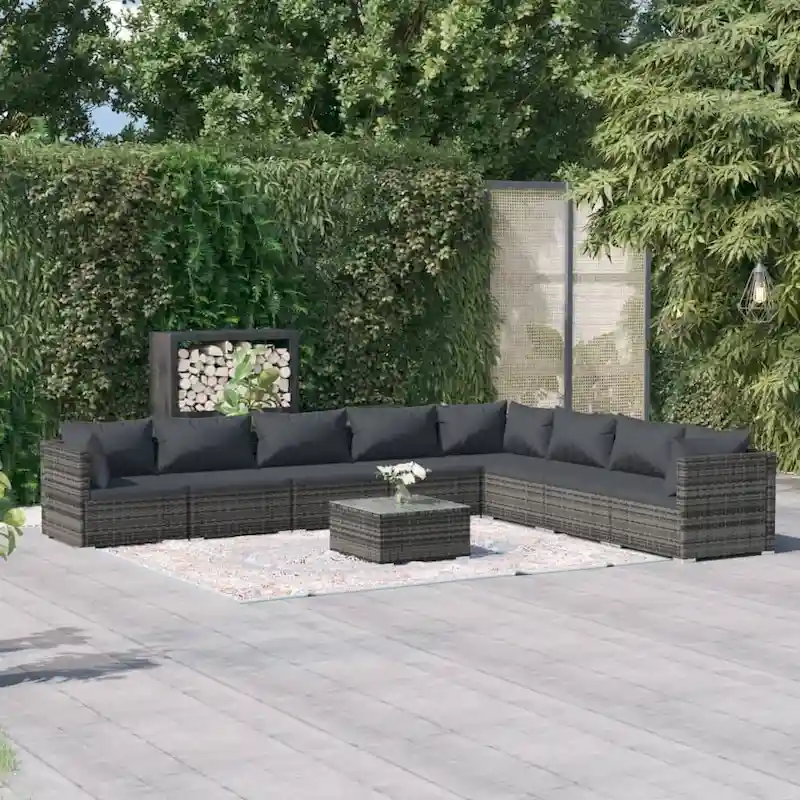 vidaXL Patio Lounge Set Outdoor Sectional Sofa Set Table Garden Poly Rattan
