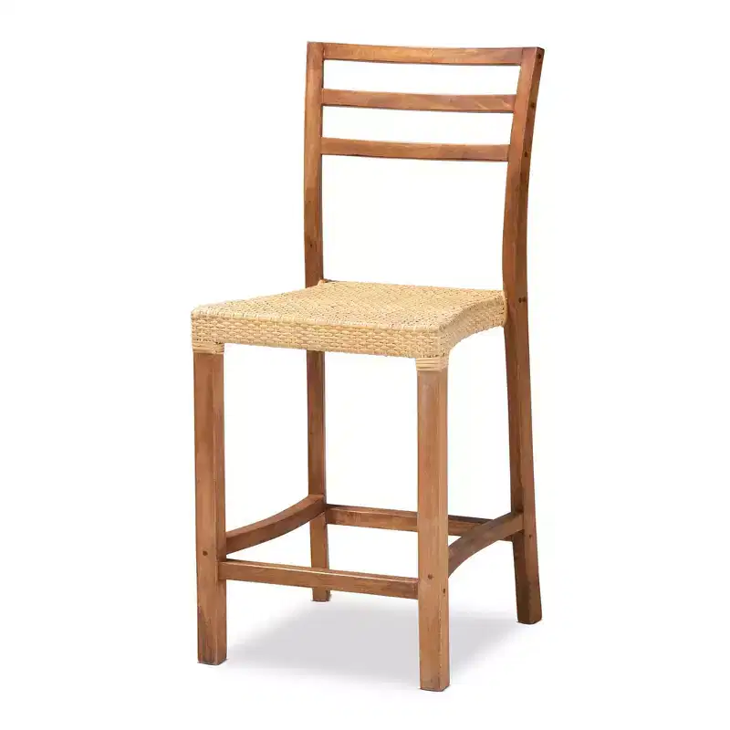 Wood and Rattan Counter Height Barstool Natural/Walnut Bohemian Style No Assembly Required