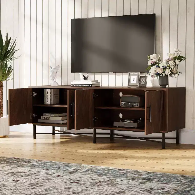Christopher Knight Home Ororo Vintage Wooden Storage TV Stand with 4 Doors and 2 Adjustable Shelves