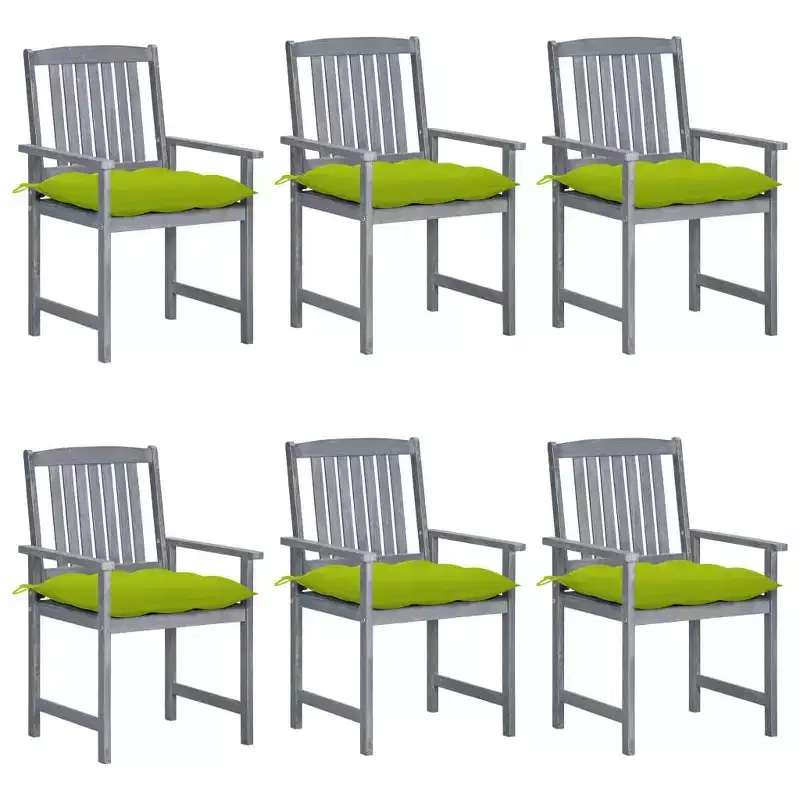 vidaXL Patio Chairs 6 Pcs with Cushions - Solid Acacia Wood Gray Outdoor Seating for Patio/Garden/Deck - 24x22.4x36.2