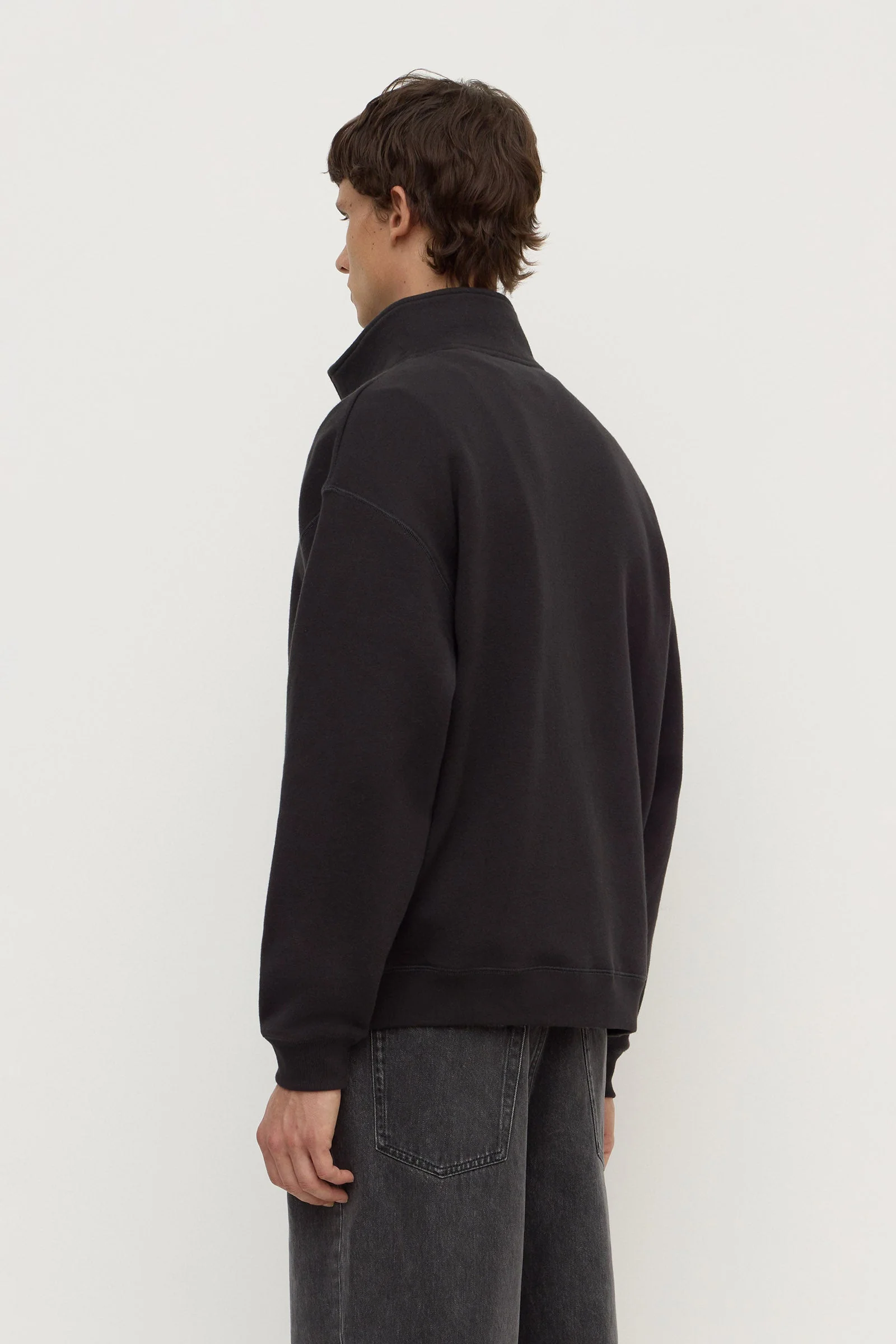 Washed Black Funnel Neck Fleece