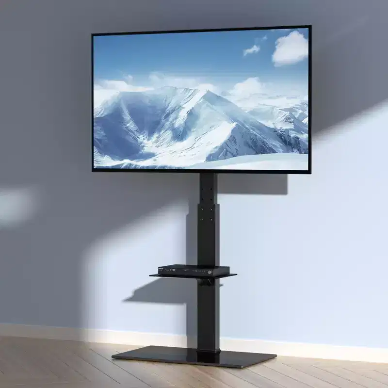 Height Adjustable Swivel Floor TV Stand for 32-85 Inch TVs with Tempered Glass Base - Black