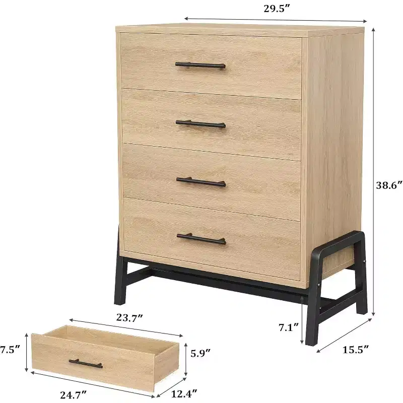 38.6 Tall Dresser, 4 Dresser for Bedroom, Wooden Closet Storage Chest, Storage Freestanding, for Living Room, Bedroom