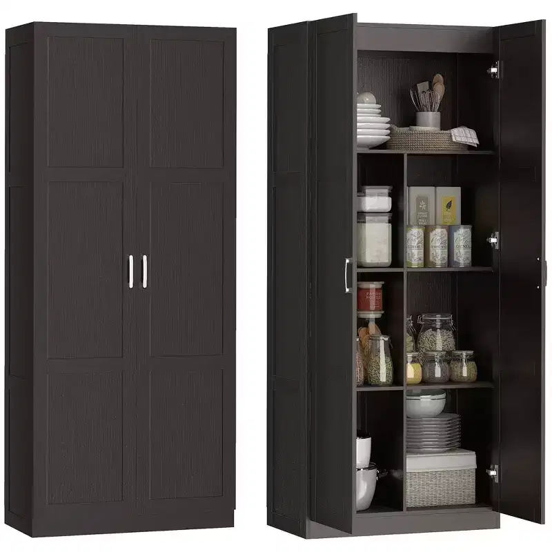 HOMCOM 71 Tall Kitchen Pantry Cabinet with Soft-Close Hinges, Farmhouse Freestanding Pantry Storage Cabinet with Adjustable Shelves