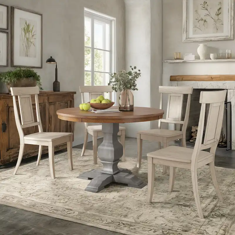 Ronda 45 Round Solid Wood Top Dining Set with Panel Back Chairs