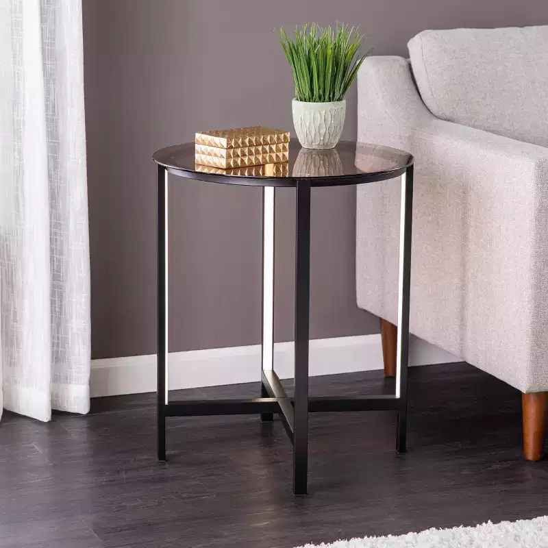 Sandrille Round End Table with LED Lighting - Black - SEI