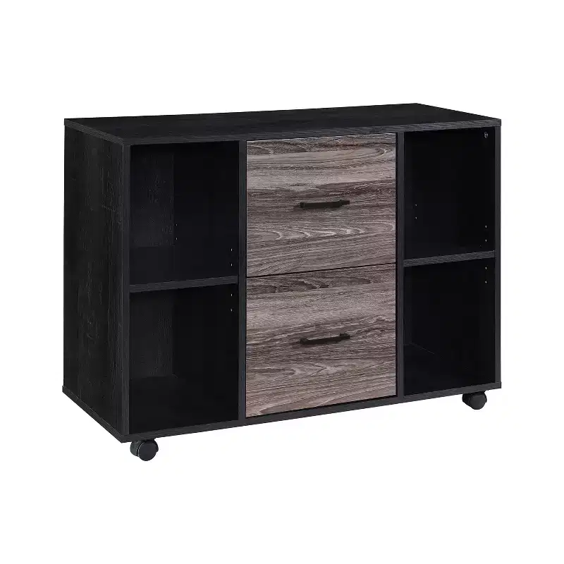 AndMakers 3-Drawer 39in. W File Cabinet for Home Office, Mobile Lateral Filing Cabinet, Printer Stand with Open Storage Shelves