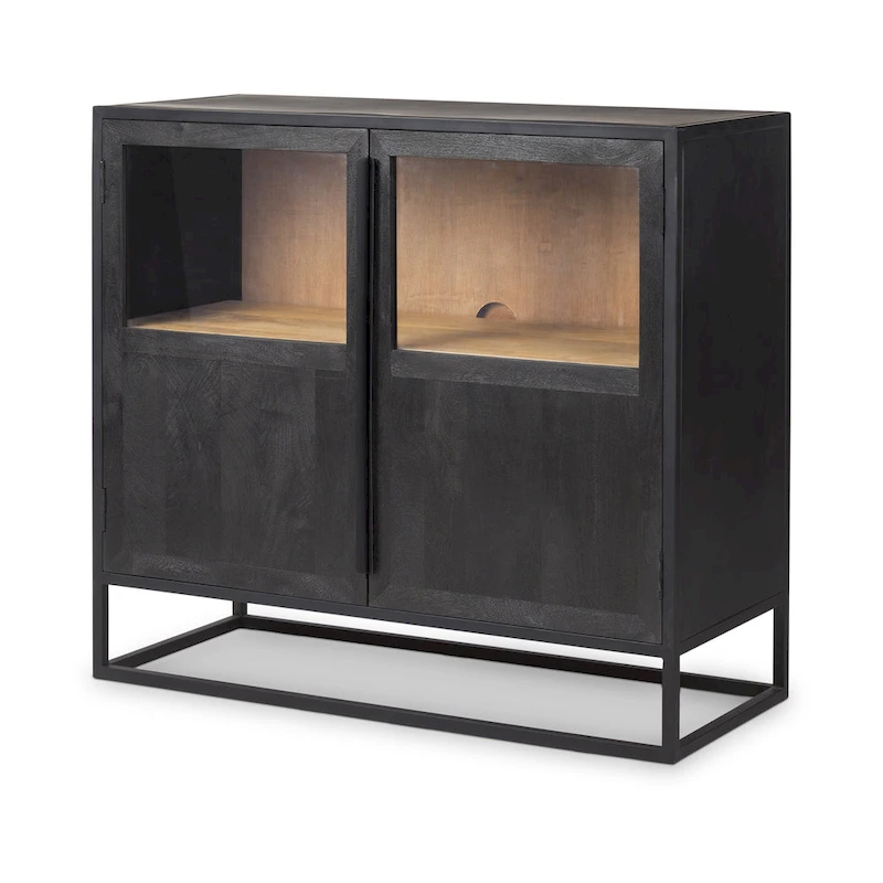 Sloan Dark Brown Solid Wood w/ Black Metal Frame Accent Cabinet
