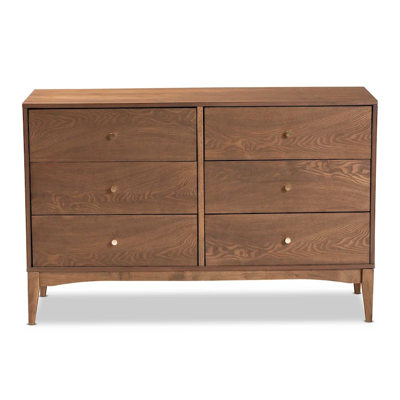Mid-Century Modern Ash Walnut Finished Wood 6-Drawer Dresser