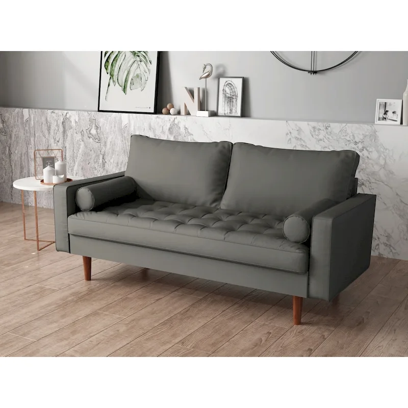 Grey / Brown / White / Black Faux Leather Mid-Century Loveseat for 2