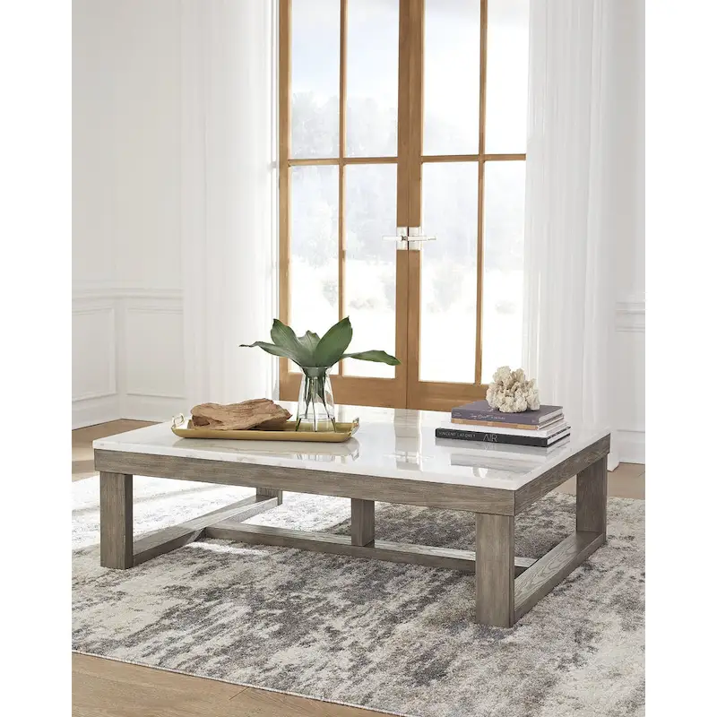 Signature Design Grey/Ivory Rectangular Coffee Table - 56 inches wide x 42 inches deep x 17 inches high