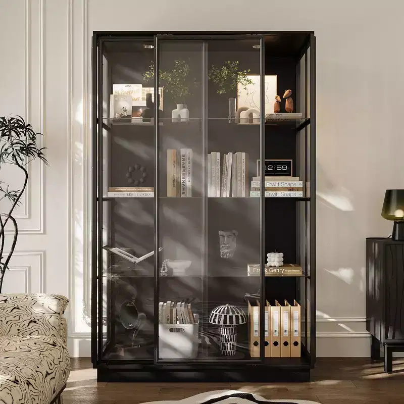 Famapy Oversize Glass Display Cabinet: 74.8H,Built-In Spotlights + Sliding Glass DoorsSpacious Organizer for Collectibles,Models,Action Figuresr