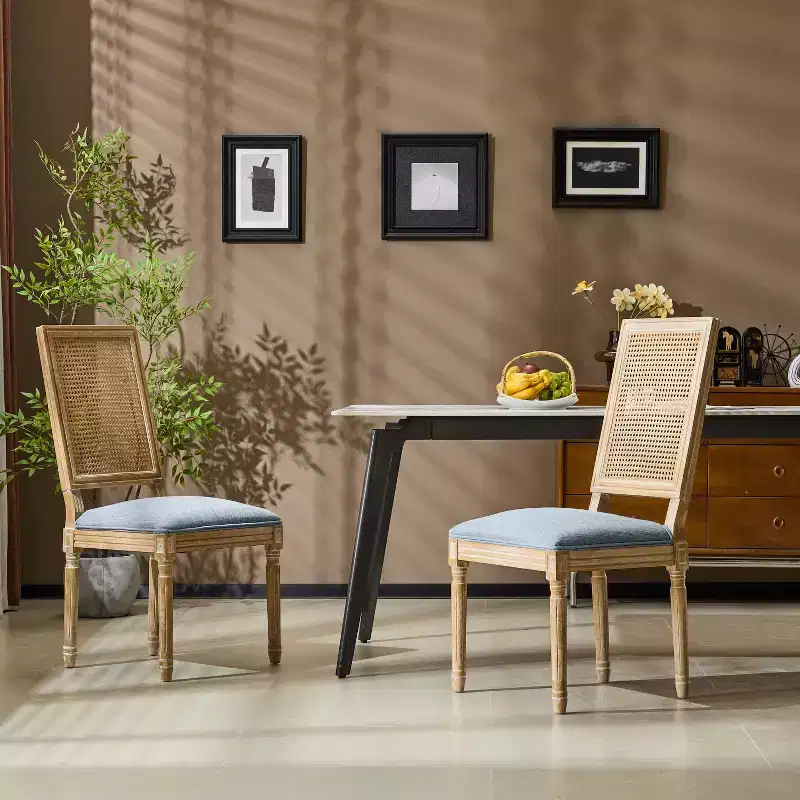 Christopher Knight Home Set of 2 Peyton French Country Fabric Upholstered Wood and Cane Dining Chairs Slate Blue