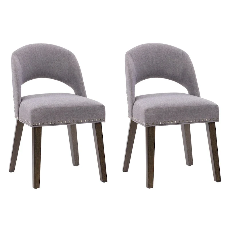Mid-Century Modern Upholstered Dining Chair with Nail Head Trim, Set of 2