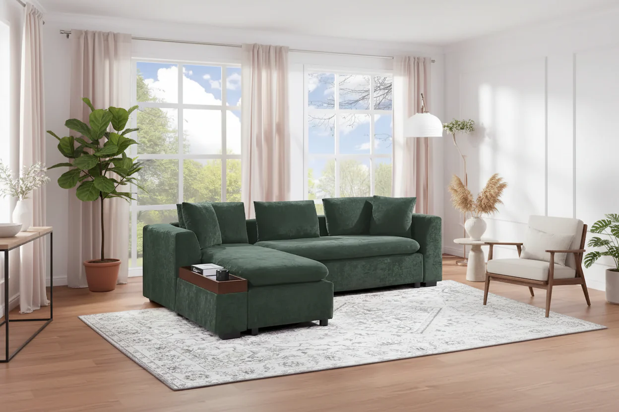 Chenille Upholstered Cloud Sofa L-Shaped Couch with Chaise Lounge & Storage