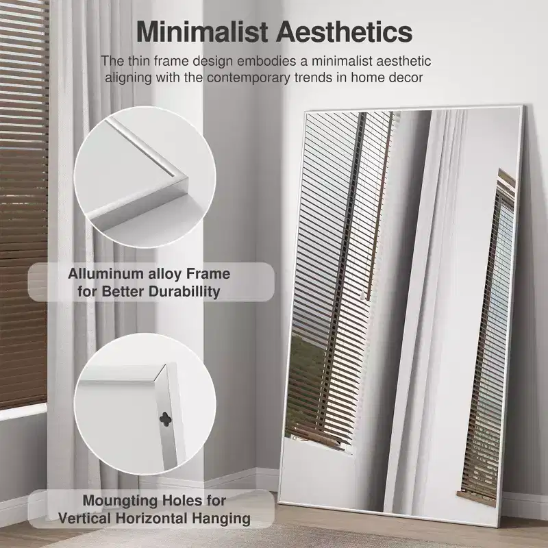 Aluminum Alloy Thin Edge Right Angle Rectangle Silver Full Length Mirror 150x90x2cm (Without Bracket)