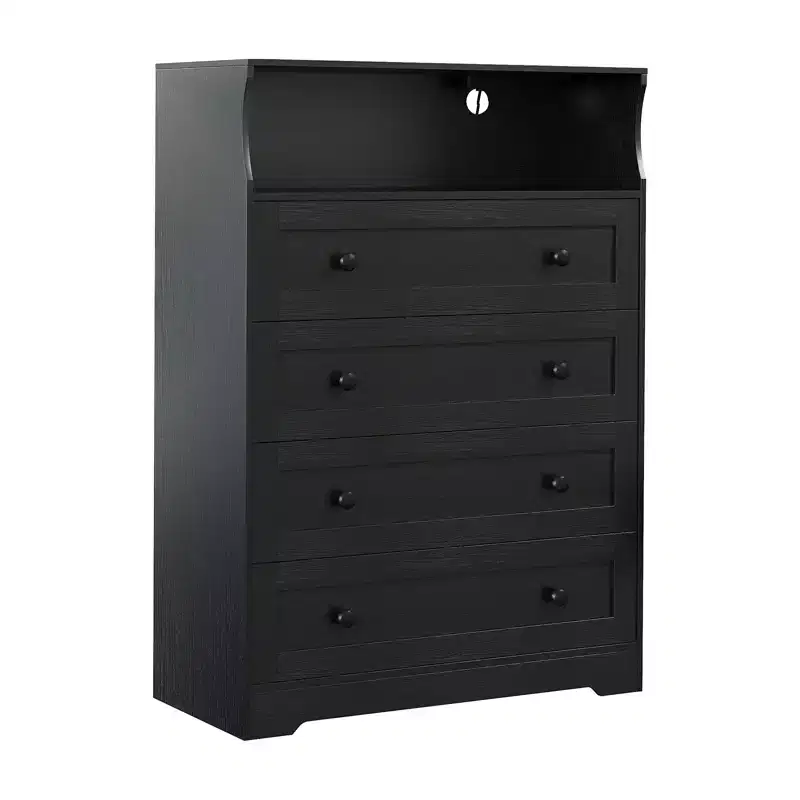 Wood 4-Drawer Dresser with LED Lights & Charging Station