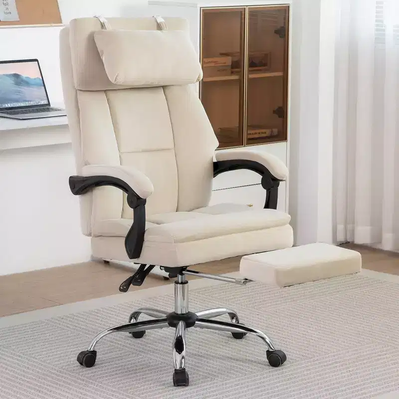 360 Swivel Ergonomic Office Chair with Footrest, Head Pillow & Recliner, Beige