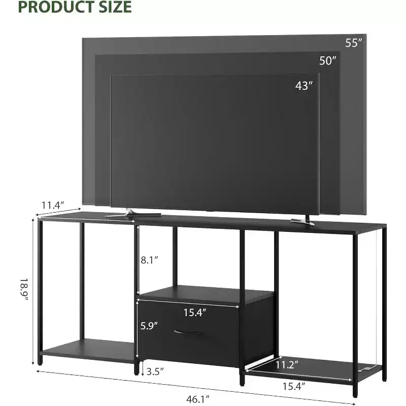 Stand for TVs up to 55, Entertainment Center with Lights & Open Storage Shelves, Modern Media Console for Living Room, Bedroom