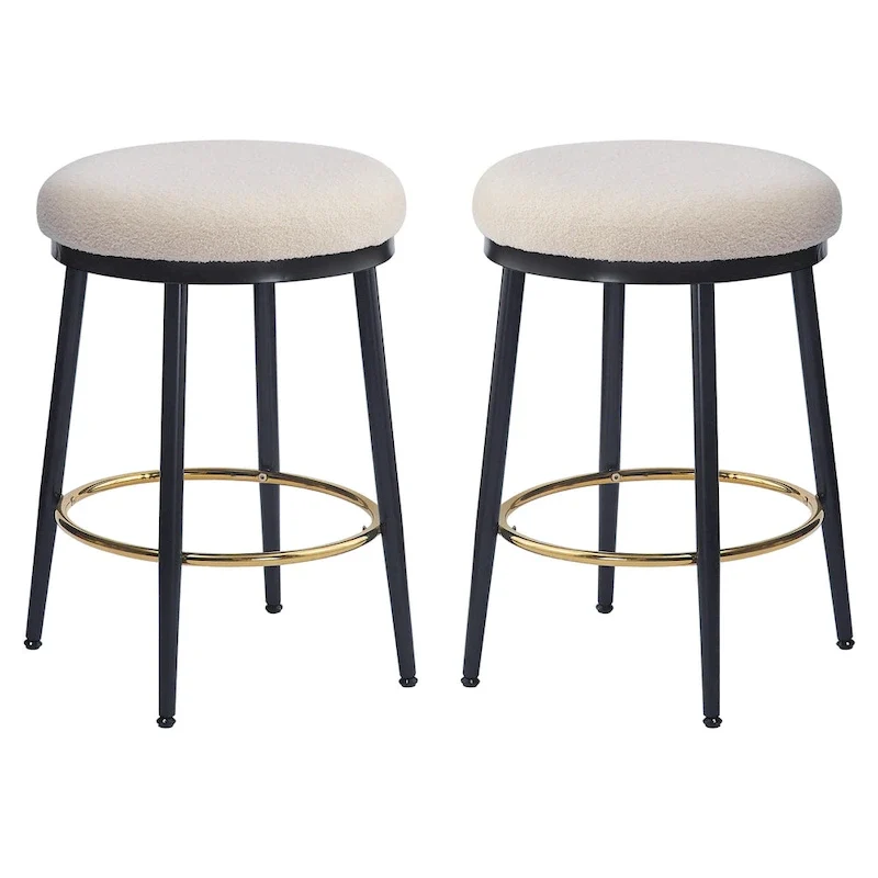 Roomfitters Modern Counter Stools, Set of 2 Bar Height Chairs with Iron Frame, Cushioned Seat and Footrest