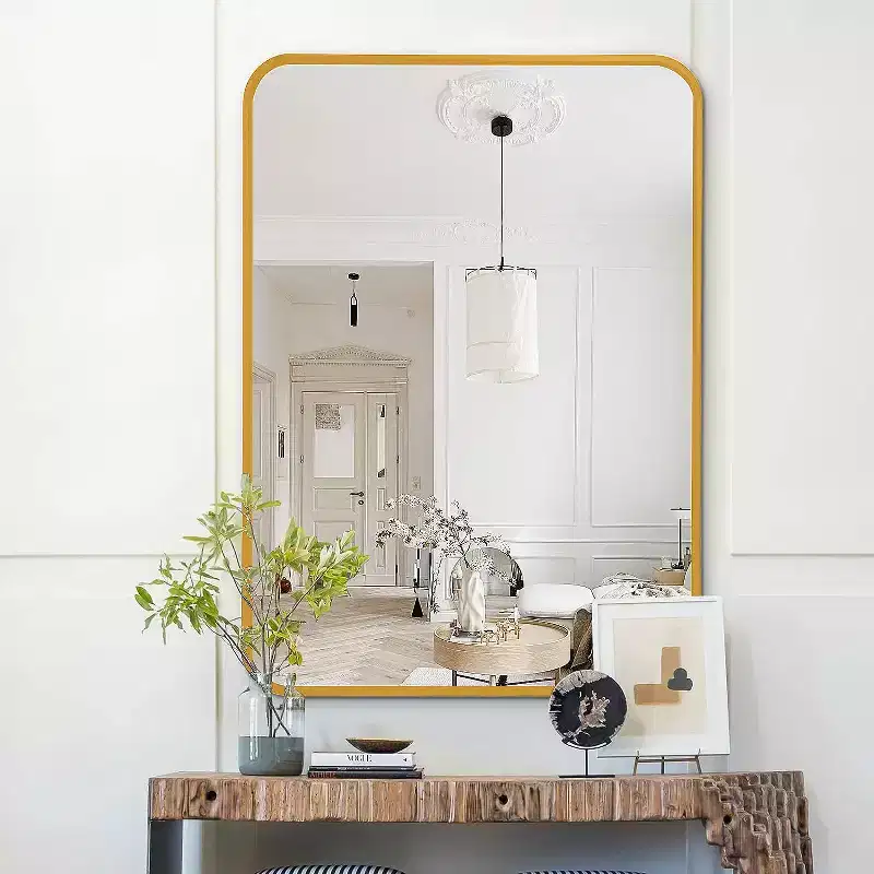 Gold Metal Framed Rectangular Bathroom Wall Mirror - Stylish & Durable
