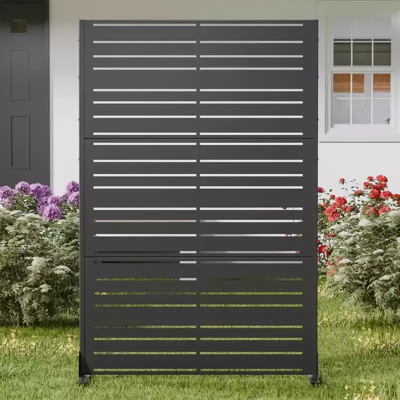 MAYEERTY Outdoor Metal Privacy Screen 6ft  4ft Black, 6-Panel Wide-Narrow Louvered Galvanized Iron for Garden