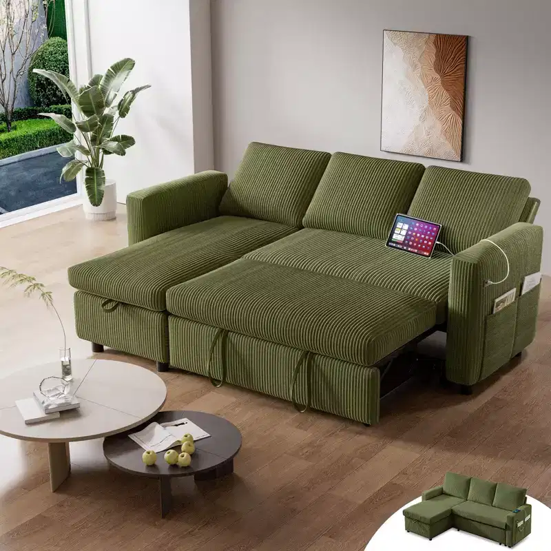 Dyonery 81 Sleeper Sofa Bed , L Shaped Couch Sectional Sleeper Sofa, Pull Out Couch with Reclining Backrest, USB Ports