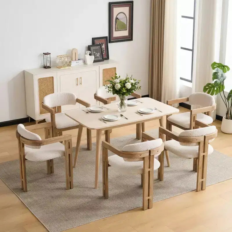 Mid-Century Modern Rubberwood Upholstered Dining Chairs
