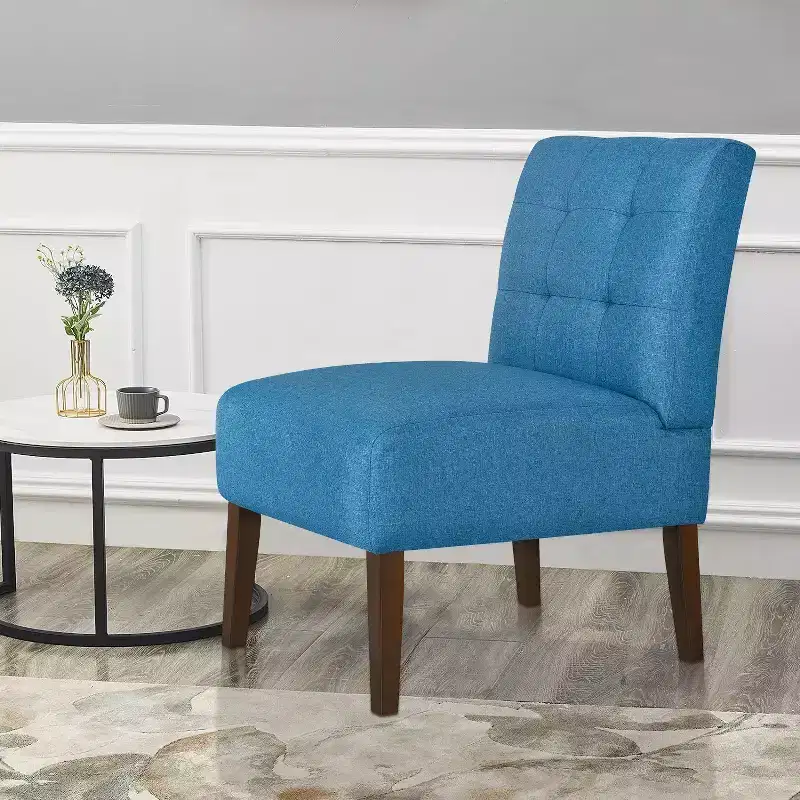 Modern Accent Chair  Armless Lounge Chair with Tufted Upholstery & Wood Legs, Horizontal Back Design for Living Room, Bedroom, Vanity & Patio, Blue