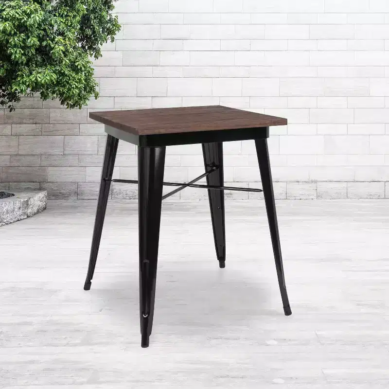 Emma and Oliver 23.5 Square Metal Indoor Table with Rustic Wood Top