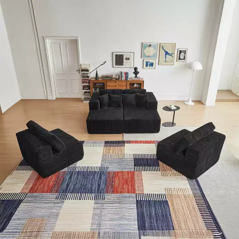 MAYEERTY Blue Flannel U-Shaped Modular Sectional Sofa High-Density Foam with Throw Pillows