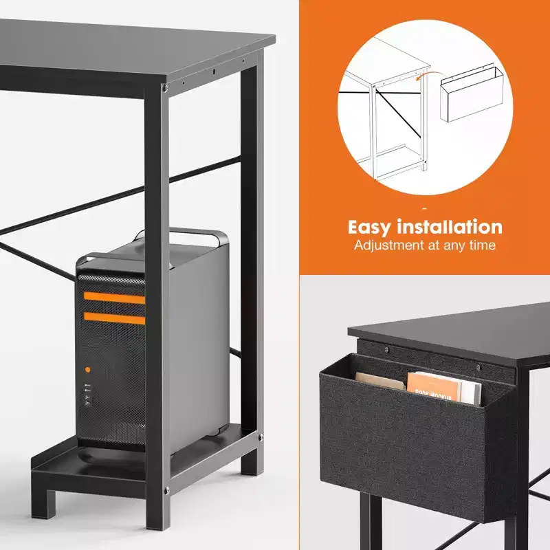 50 Wide Reversible L-Shape Desk with Storage Bag | Black