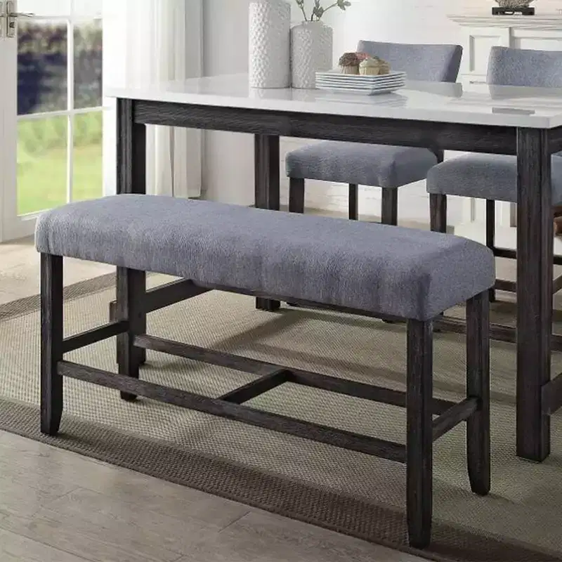 Simple Relax Fabric Counter Height Bench in Grey and Weathered Espresso