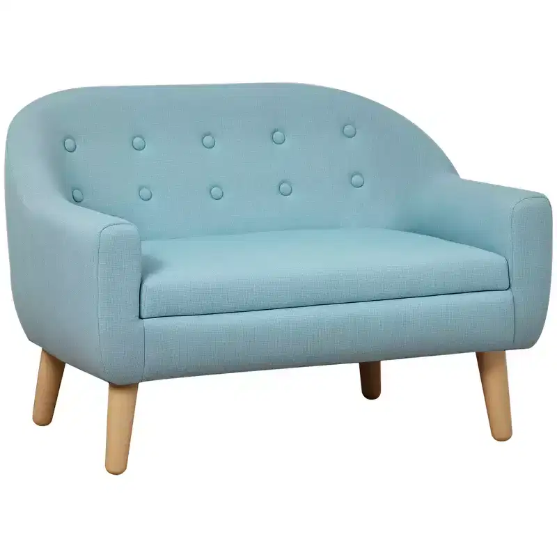 Qaba 2-Seat Kids Sofa Linen Fabric and Wooden Frame Sofa for Kids and Toddlers Ages 3-7, 11 High Seat