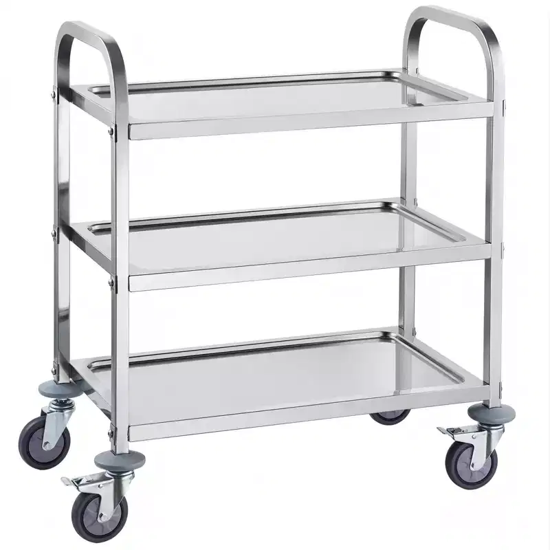 3-Tier Stainless Steel Utility Cart 400 lbs Capacity with Lockable Swivel Wheels
