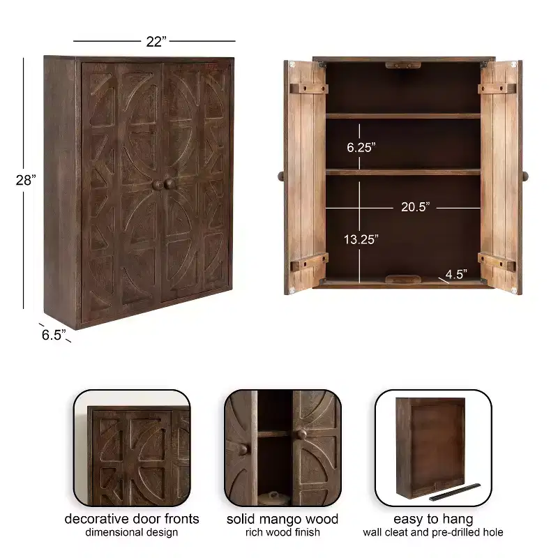 Galliene Hand-Carved Mango Wood Wall Cabinet — 22