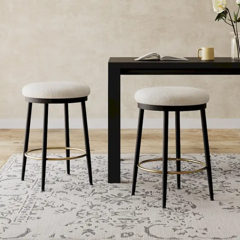Roomfitters Modern Counter Stools, Set of 2 Bar Height Chairs with Iron Frame, Cushioned Seat and Footrest