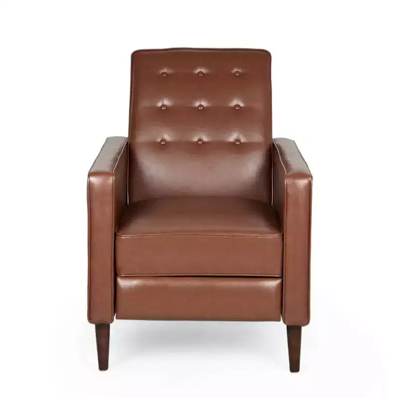 Christopher Knight Home Mervynn Mid-Century Modern Button Tufted Recliner Cognac Brown/Dark Espresso: Faux Leather Upholstery, Plywood Frame