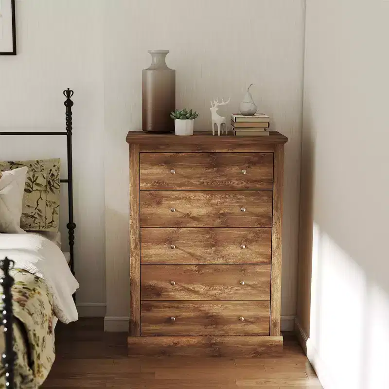 HOMCOM Farmhouse Dresser for Bedroom with 5 Drawers, 31 Wide Chest of Drawers