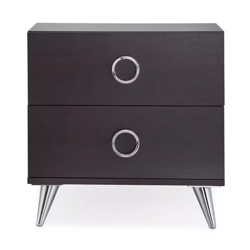 Royal Hampton Rectangular Wood & Metal Nightstand By Elms, Brown & Chrome