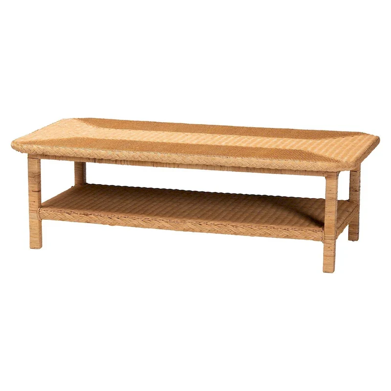 Bohemian Light Honey Braided Rattan Coffee Table
