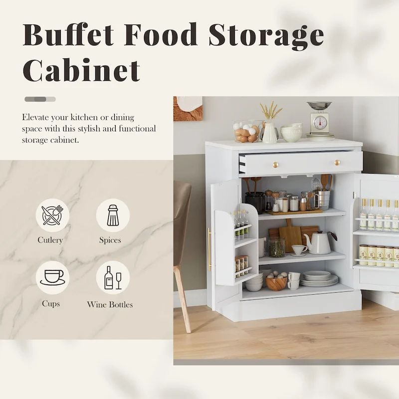 Kitchen Storage Cabinet with Drawer and Adjustable Shelves