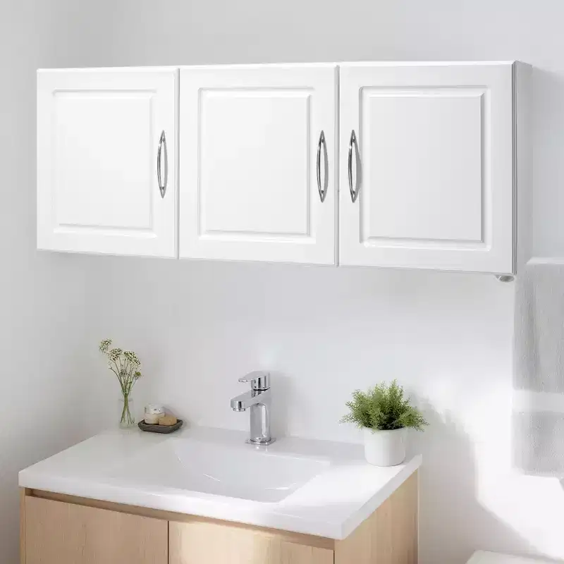 VEVOR Laundry Room Wall Cabinet, 2-Tier Wall Mounted Hanging Cabinet with Adjustable Shelf, Cupboard Storage with 3 Doors, White