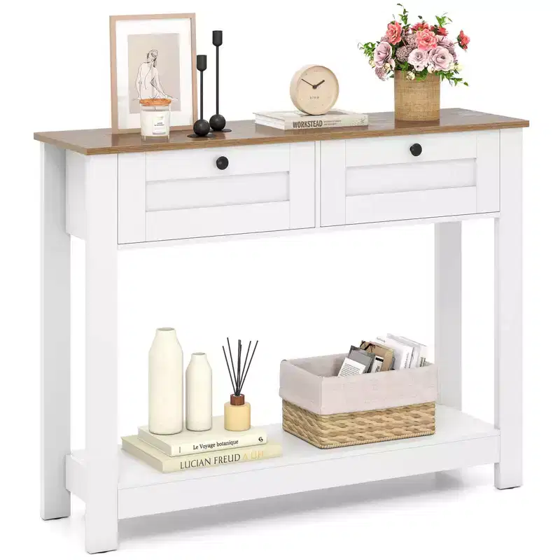 Costway Console Table with 2 Drawers 42 Long Entryway Table with Storage Shelf