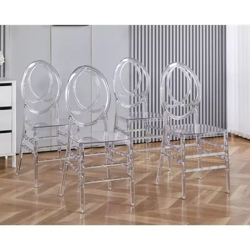 Set of 4 Wedding or Dining Chairs with Plastic Seats, Durable and Easy to Assemble