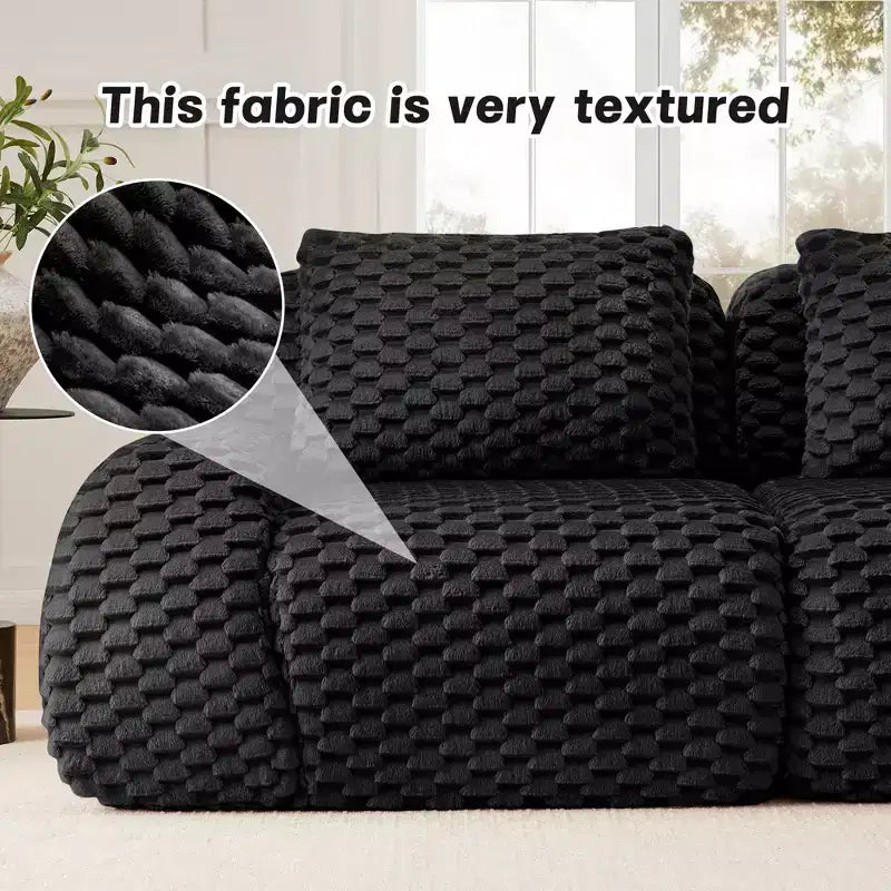 146 Modular Sectional Sofa Flannelette 4-Seater Deep Seat Buckle No Assembly Black