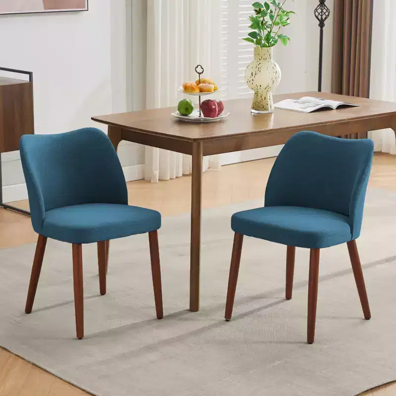 Dining Chair Set of 2, Upholstered Dining Chair with Wood Legs, Wing Backrest, Kitchen Chairs with Thick Cushions