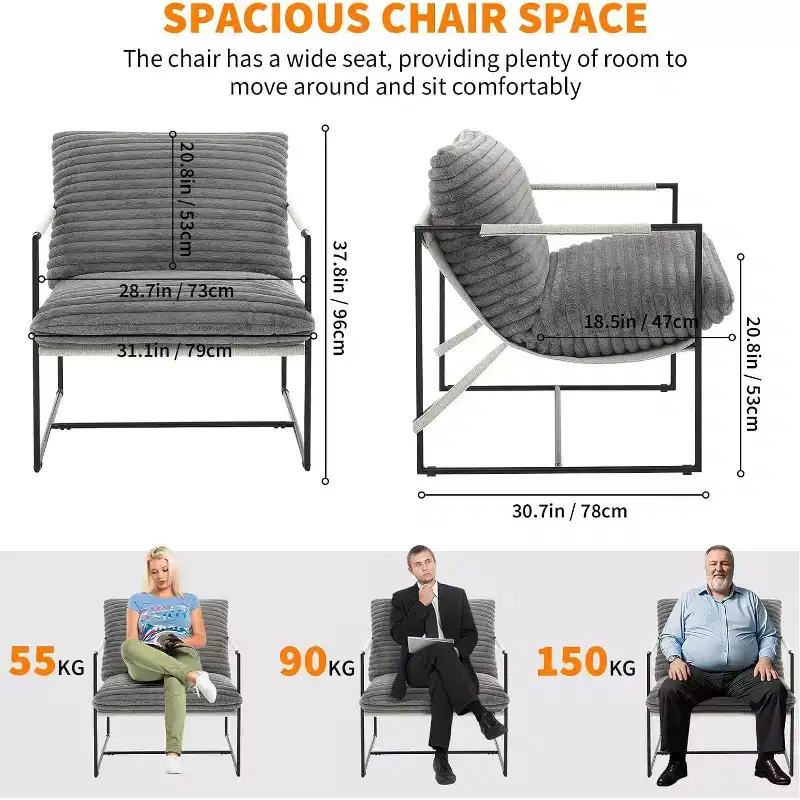 Sling Accent Chair for Living Room,Modern Metal Framed Cozy Armchair,Upholstered Chairs with Shredded Foam Cushioning, Lounge Chair
