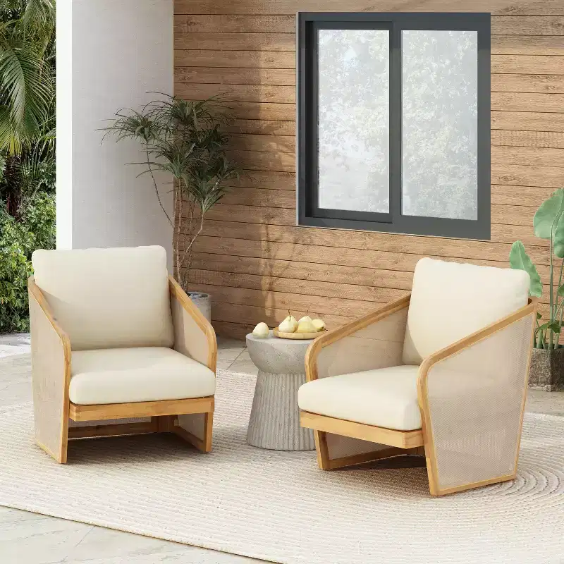 Christopher Knight Home Bendgn Patio Acacia Wood and Textilene Club Chair with Cushion, Teak/Beige